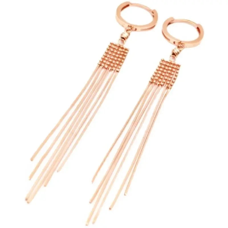 Purple Gold Plated 14k Rose Gold Soft Chain Fringe Bead Drop Earrings For Women