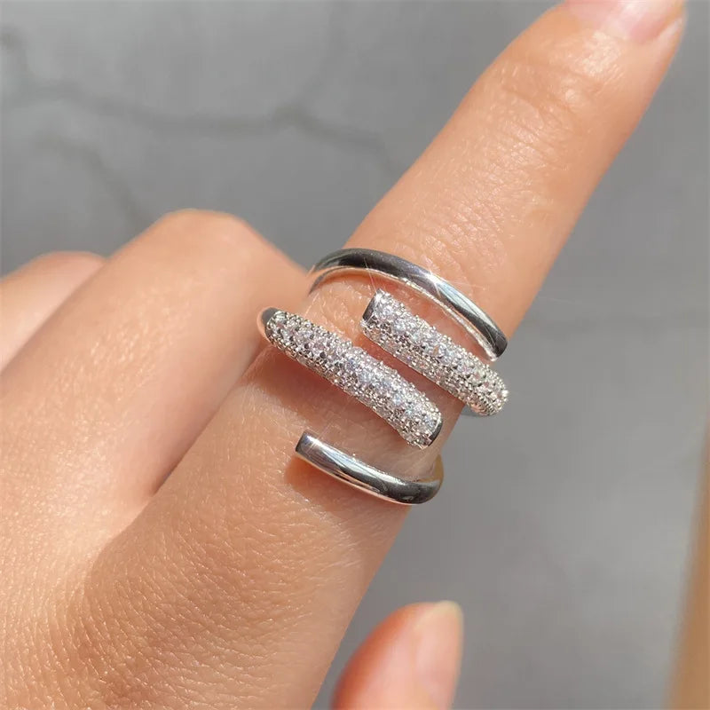 Women Adjustable Nail Ring Korean Fashion Punk Cubic Zirconia Ring