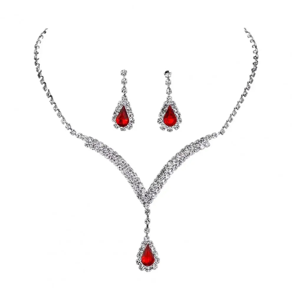 Jewelry Set Luxurious Sparkling Necklace Earrings Set Water Drop Design