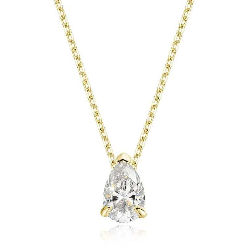 Smyoue Certified 1CT 2CT Pear Cut D VVS1 Moissanite Necklace for Women 18k Gold Plated Jewelry 100% Sterling Silver 925 Pendant