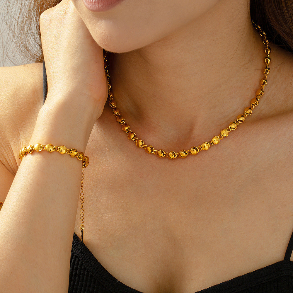Simple Ball Bracelet Necklace Gold Plated
