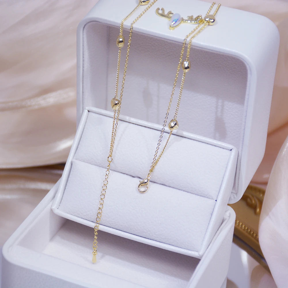 14k Plated Gold Double Layer Heart Necklace Shining Bling AAA Zircon Women
