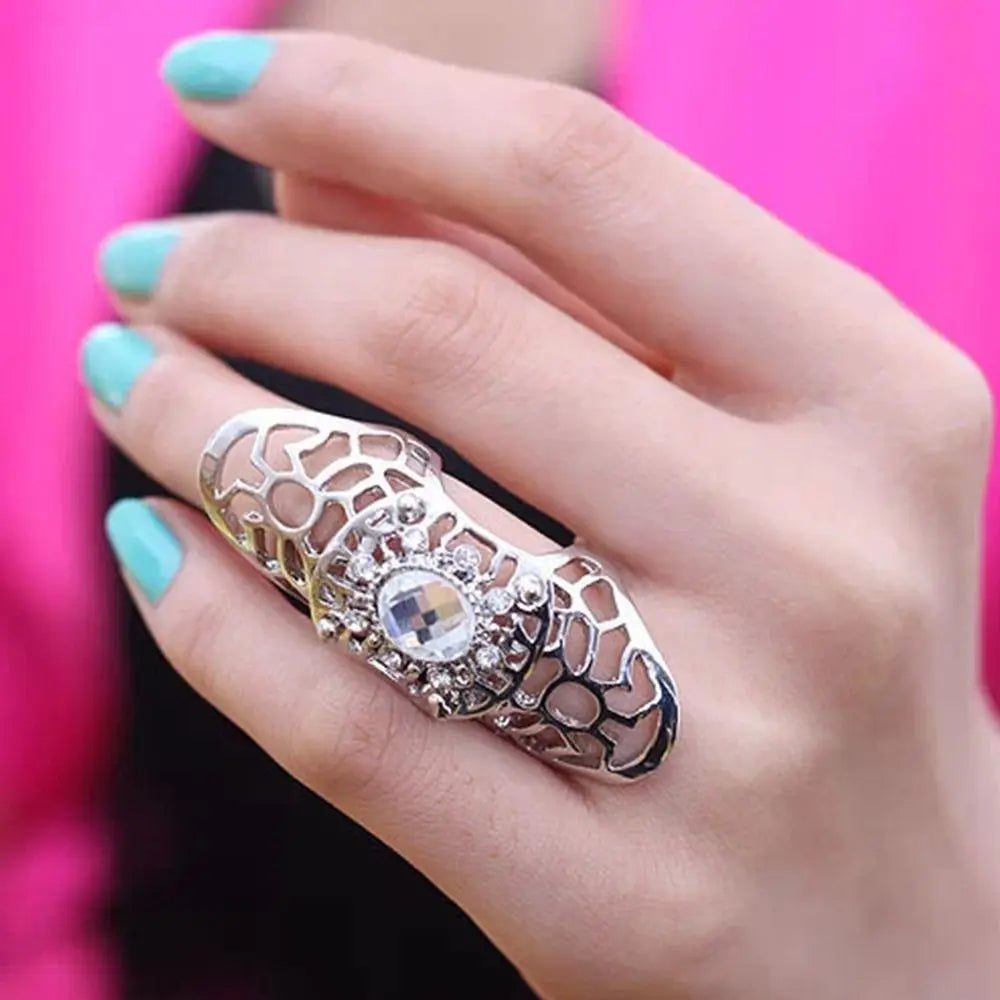 New 1 Pcs Cool Full Finger Claw Rings for Women /Men Fashion Jewelry Hollow Punk Rock Scroll Joint Crystal Ring for Party