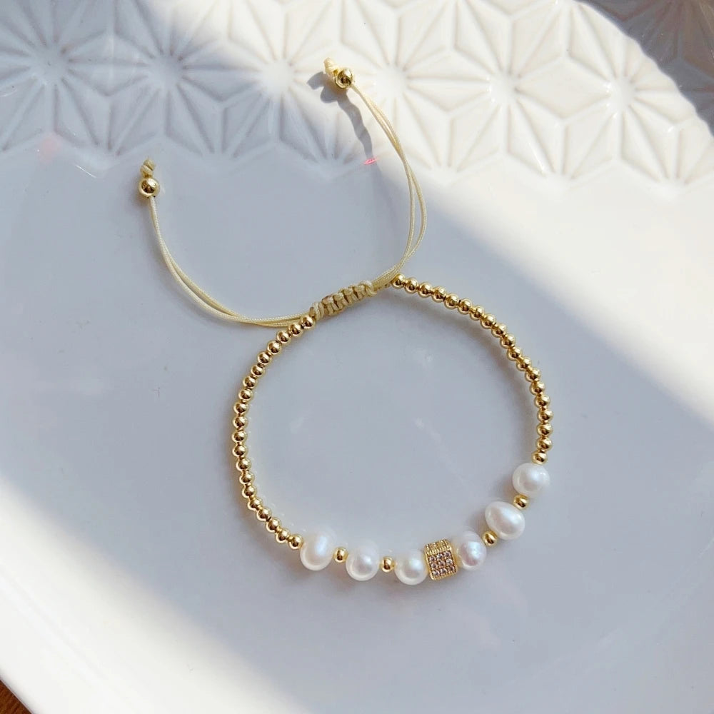 KKBEAD Natural Pearl Bracelet For Women  Jewelry 18 K Gold Plated Waterproof Bracelets Pulseras