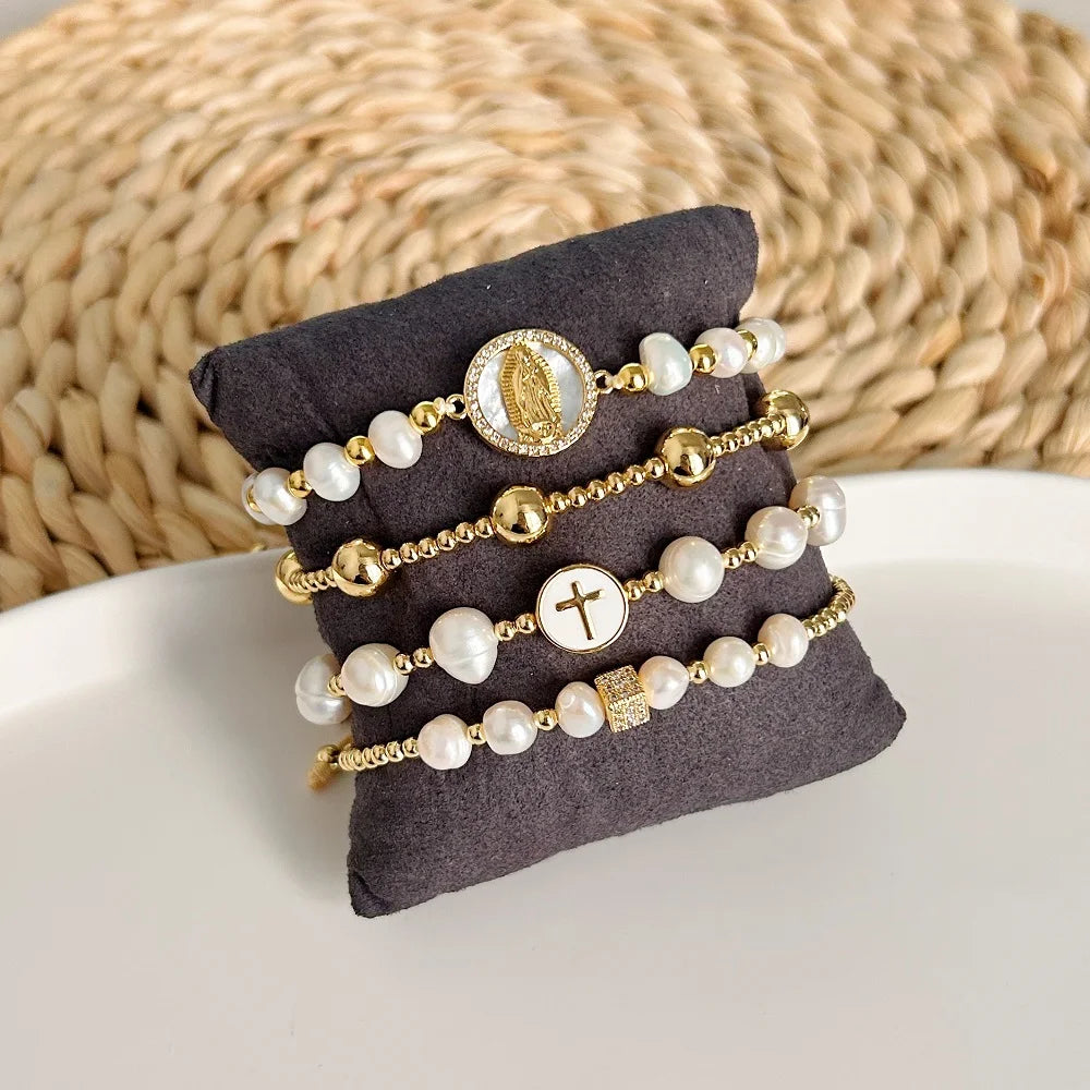 KKBEAD Natural Pearl Bracelet For Women  Jewelry 18 K Gold Plated Waterproof Bracelets Pulseras