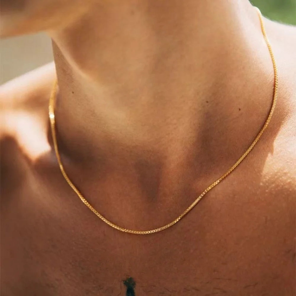 Stainless Steel Box Chain Necklace Gold Color Titanium Steel Men Necklace Fashion Women Jewelry Trend Accessories