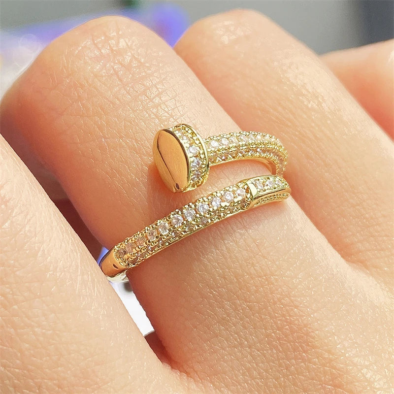 Women Adjustable Nail Ring Korean Fashion Punk Cubic Zirconia Ring
