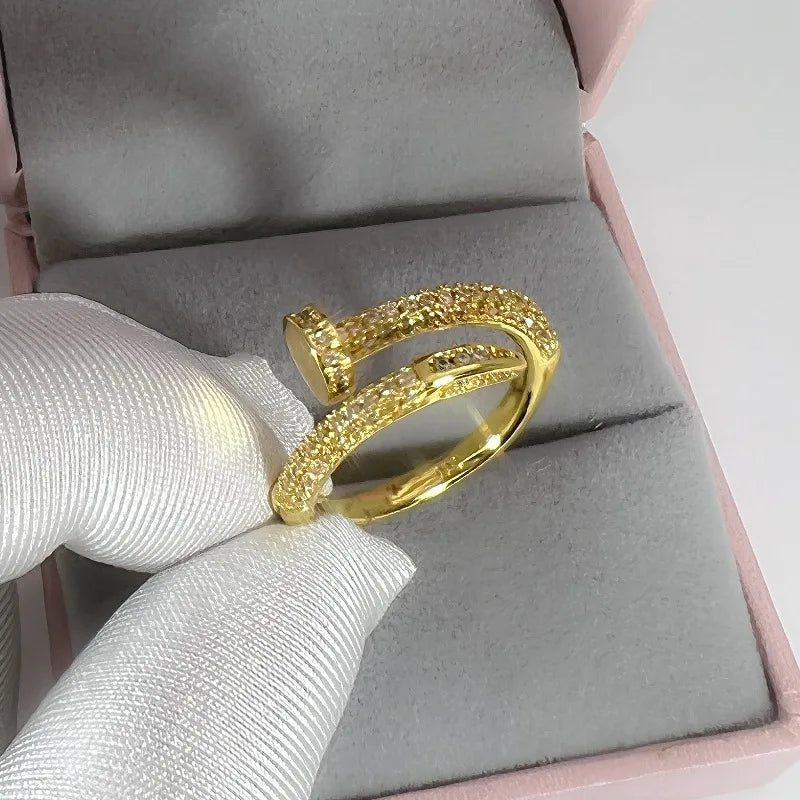 Women Adjustable Nail Ring Korean Fashion Punk Cubic Zirconia Ring
