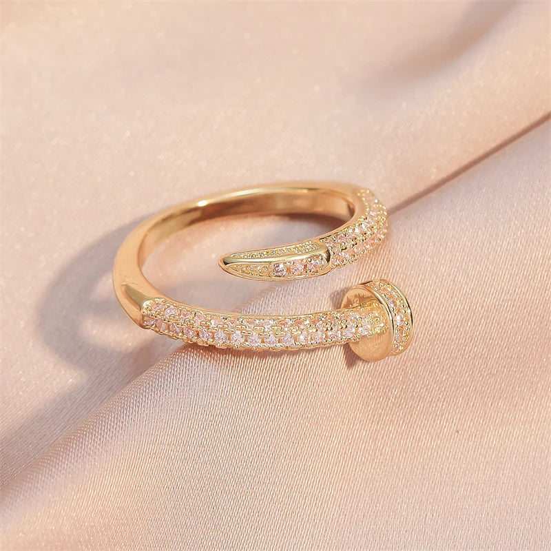 Women Adjustable Nail Ring Korean Fashion Punk Cubic Zirconia Ring