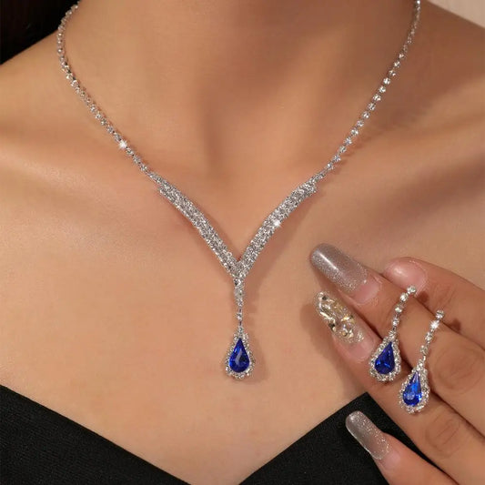 Jewelry Set Luxurious Sparkling Necklace Earrings Set Water Drop Design