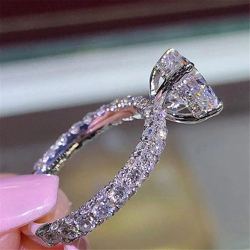 Silver Color Engagement Rings for Women Fashion White Zircon Stones Ring Anniversary Bridal Wedding Jewelry