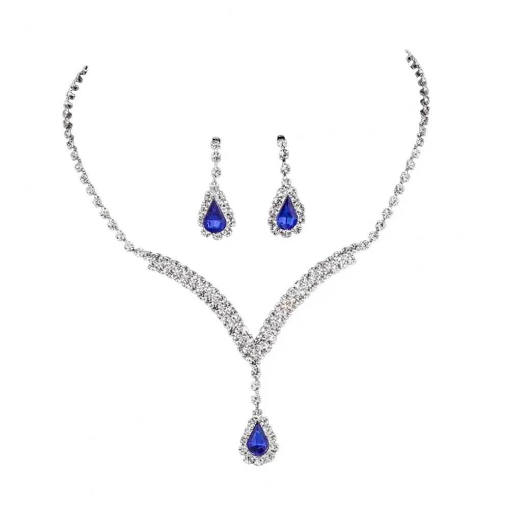 Jewelry Set Luxurious Sparkling Necklace Earrings Set Water Drop Design