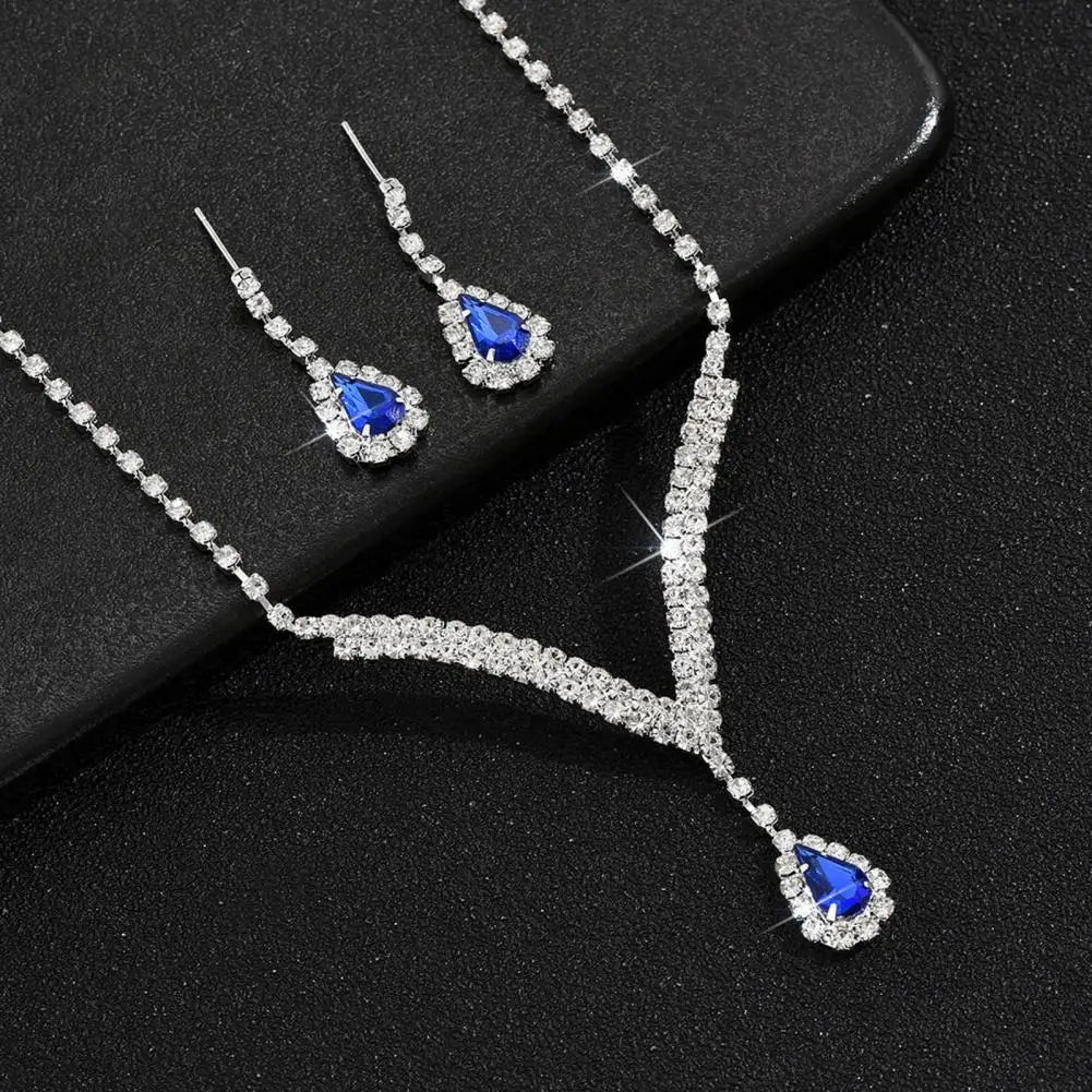 Jewelry Set Luxurious Sparkling Necklace Earrings Set Water Drop Design