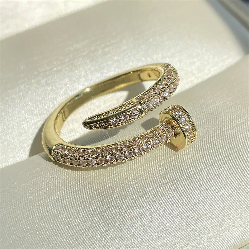 Women Adjustable Nail Ring Korean Fashion Punk Cubic Zirconia Ring