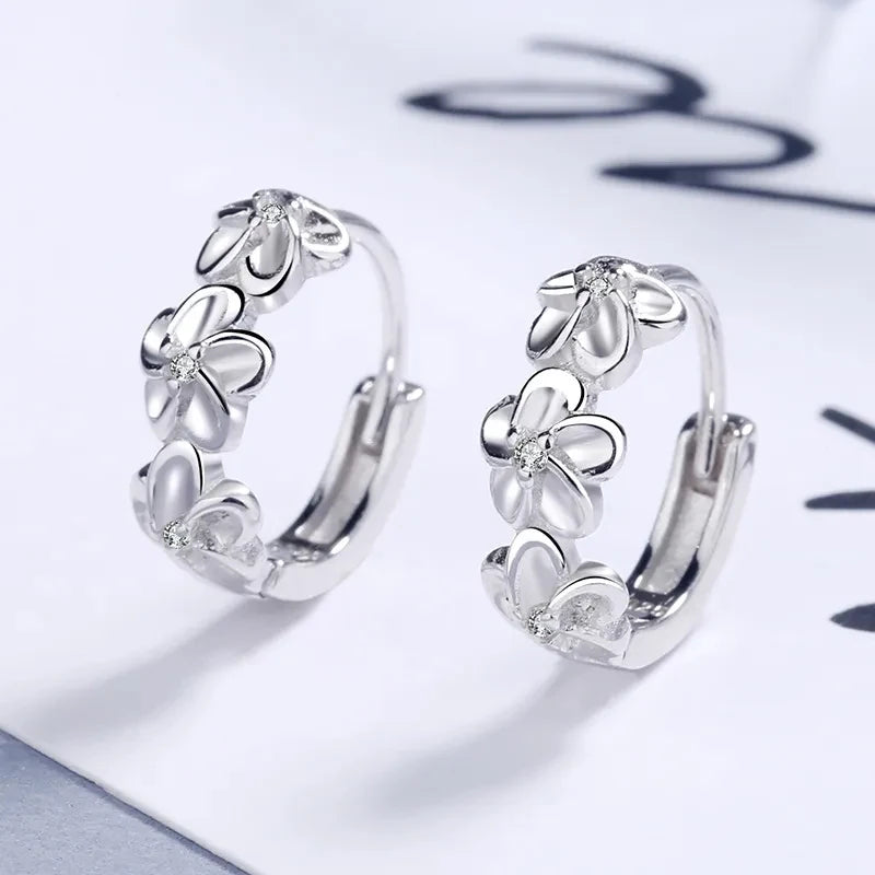 925 Sterling Silver Needle Earrings for Women's Wedding Fashion High Quality Jewelry Crystal Zircon Flower Cute