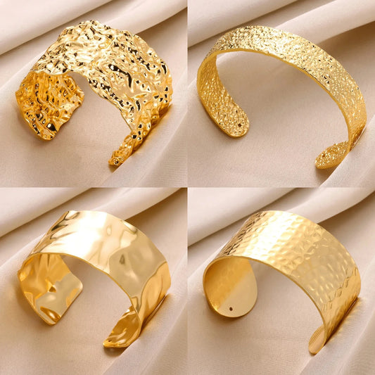 Classic Gold Color Wrinkle Texture Bangle Bracelet For Women Exquisite Cuff Bracelet