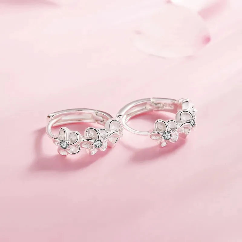 925 Sterling Silver Needle Earrings for Women's Wedding Fashion High Quality Jewelry Crystal Zircon Flower Cute