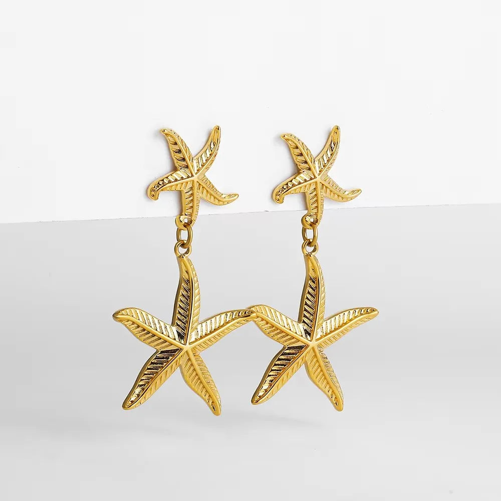 Vintage Stainless Steel Gold Plated Texture Snail Conch Shell Earrings for Women CZ Zircon Starfish Earring Beach Jewelry Gifts