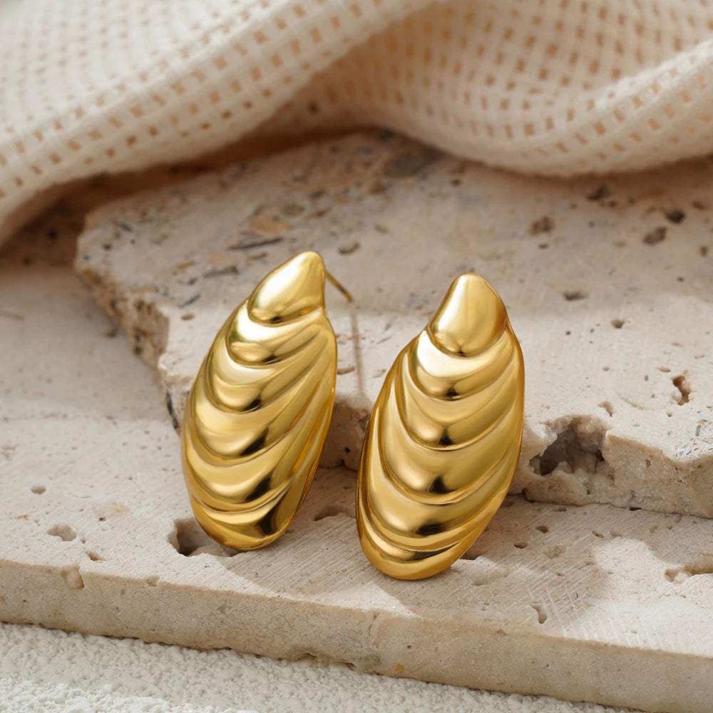 Vintage Stainless Steel Gold Plated Texture Snail Conch Shell Earrings for Women CZ Zircon Starfish Earring Beach Jewelry Gifts