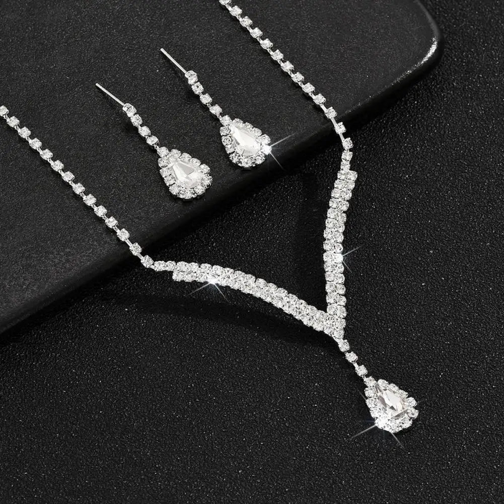 Jewelry Set Luxurious Sparkling Necklace Earrings Set Water Drop Design