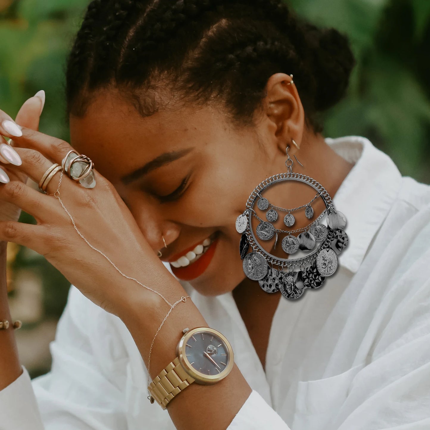 Vintage Tribal Coins Big Hoop Dangle Earrings For Women Geometric Punk Tassel Ear Pendants Jewelry Accessories Friendship Gifts