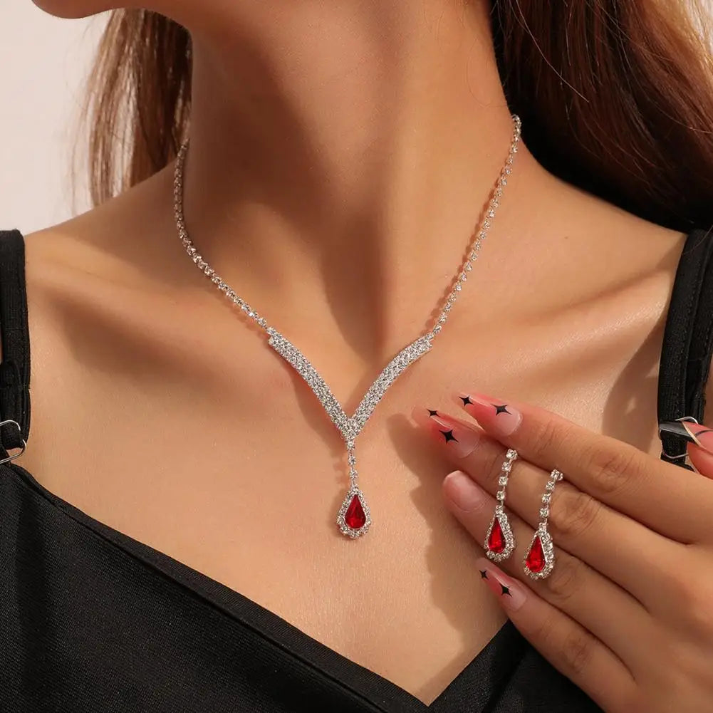 Jewelry Set Luxurious Sparkling Necklace Earrings Set Water Drop Design