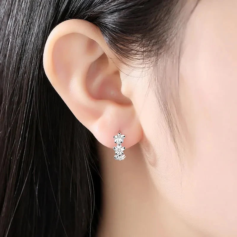 925 Sterling Silver Needle Earrings for Women's Wedding Fashion High Quality Jewelry Crystal Zircon Flower Cute