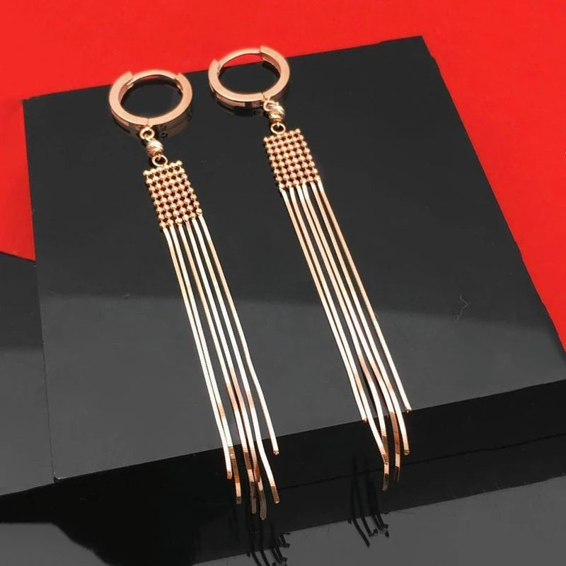 Purple Gold Plated 14k Rose Gold Soft Chain Fringe Bead Drop Earrings For Women