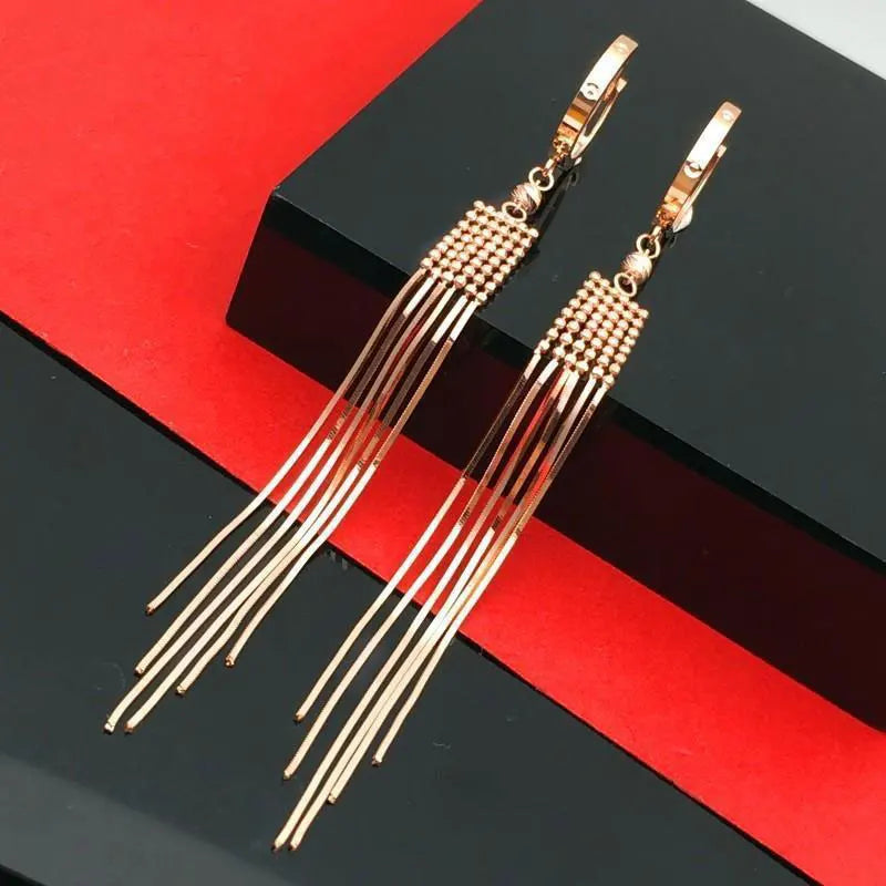 Purple Gold Plated 14k Rose Gold Soft Chain Fringe Bead Drop Earrings For Women