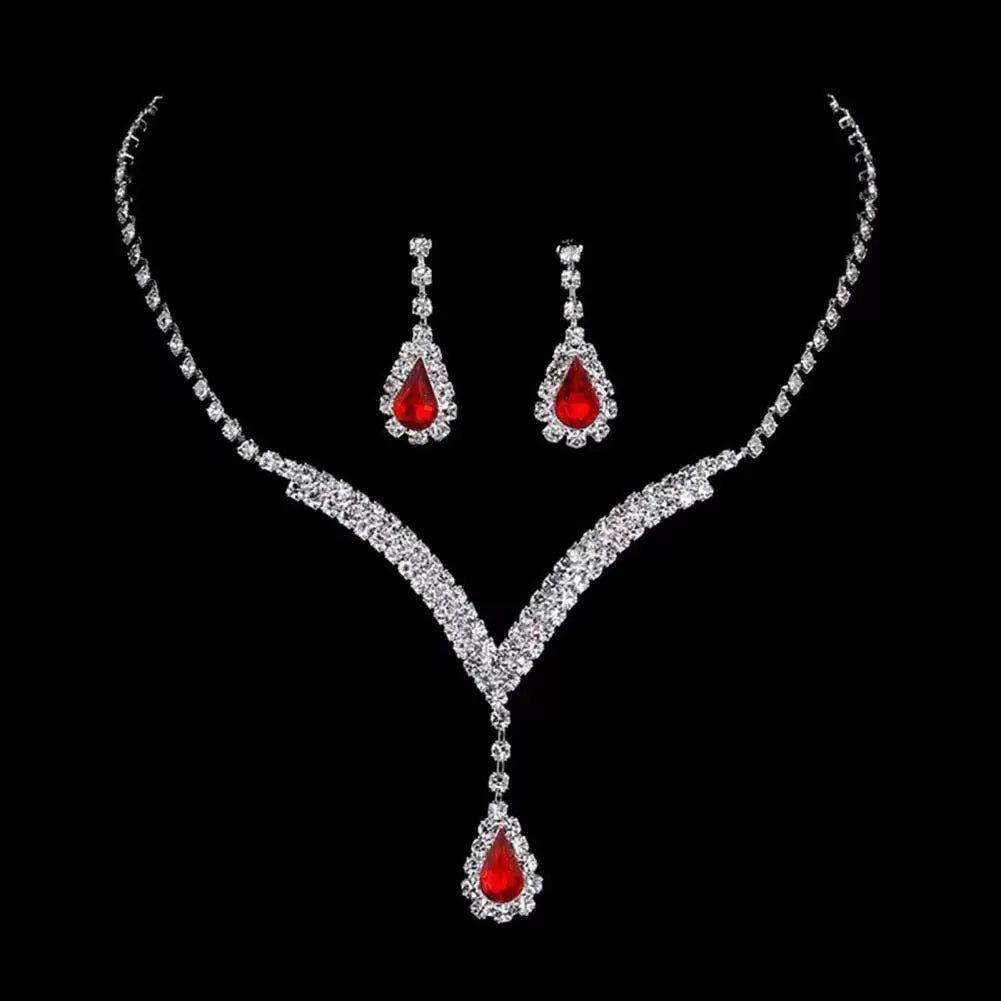 Jewelry Set Luxurious Sparkling Necklace Earrings Set Water Drop Design
