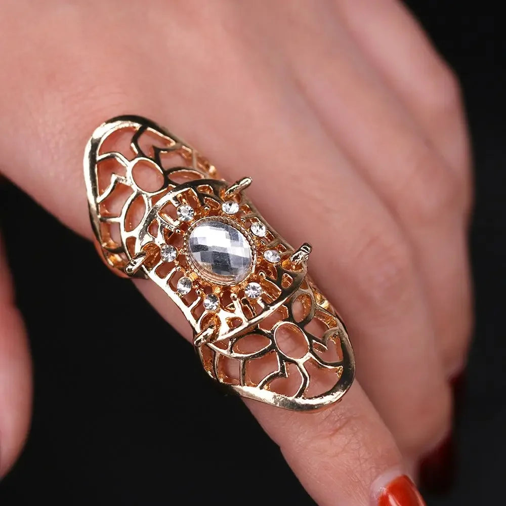 New 1 Pcs Cool Full Finger Claw Rings for Women /Men Fashion Jewelry Hollow Punk Rock Scroll Joint Crystal Ring for Party