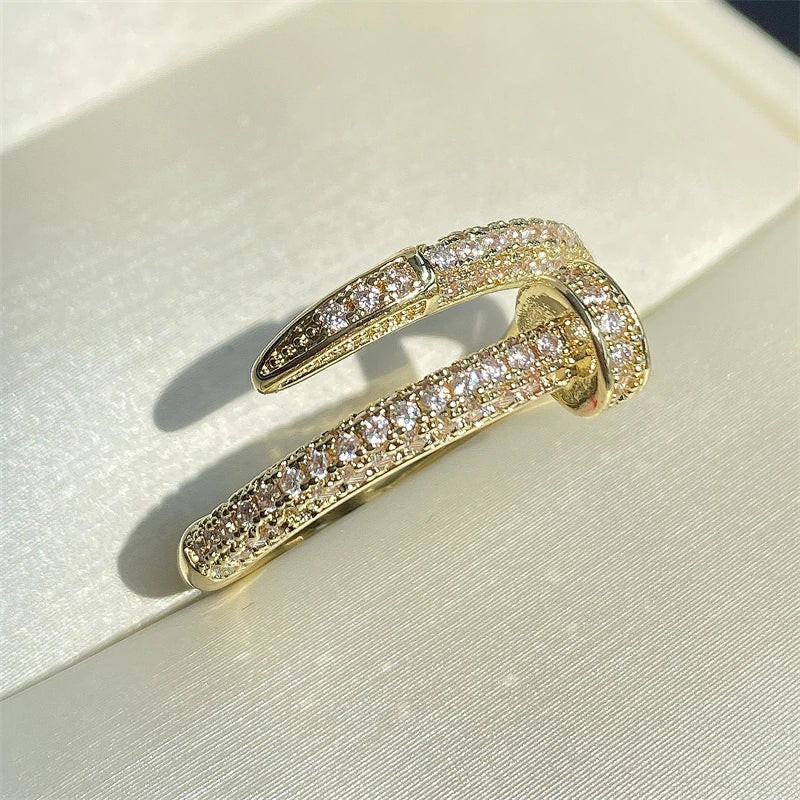 Women Adjustable Nail Ring Korean Fashion Punk Cubic Zirconia Ring