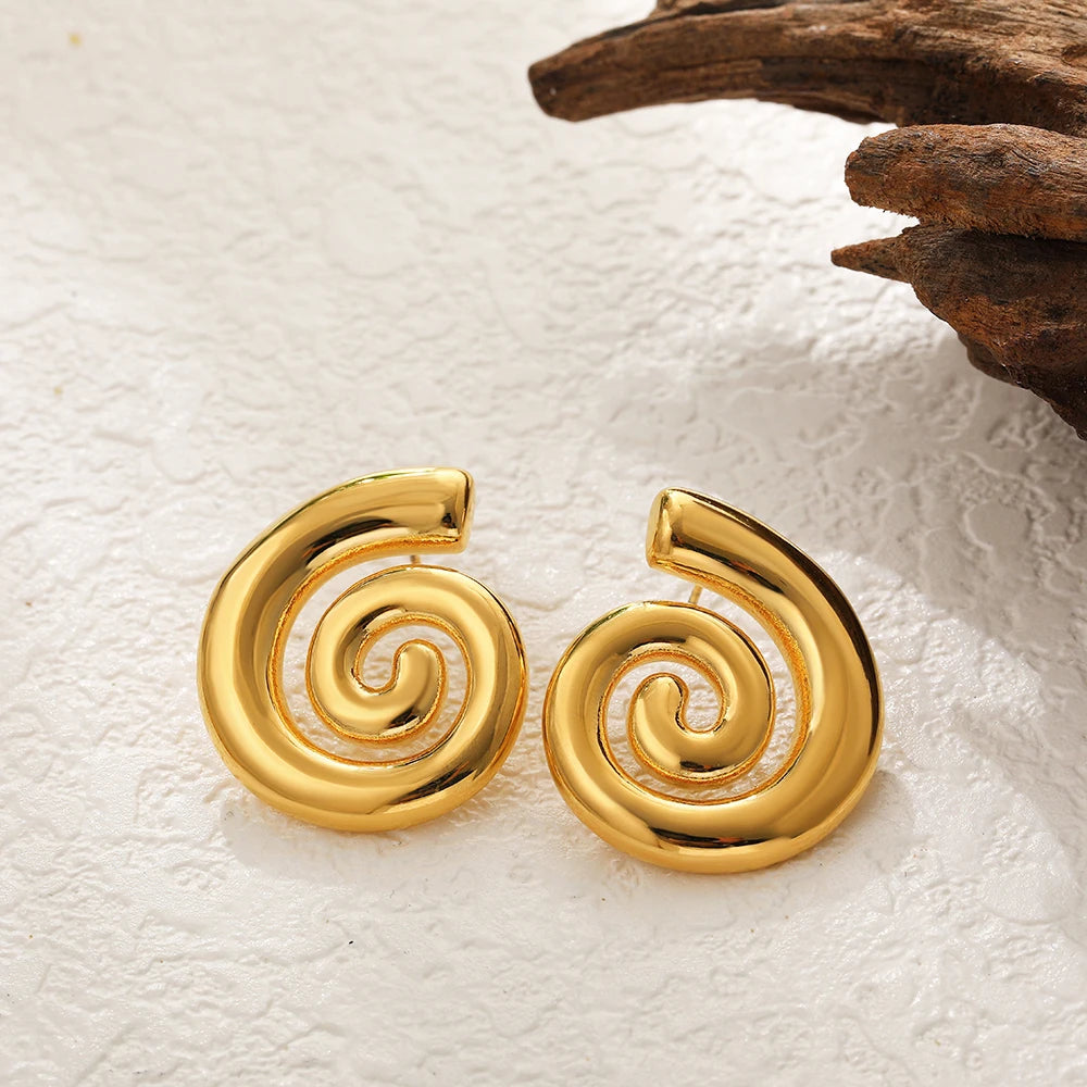 Vintage Stainless Steel Gold Plated Texture Snail Conch Shell Earrings for Women CZ Zircon Starfish Earring Beach Jewelry Gifts
