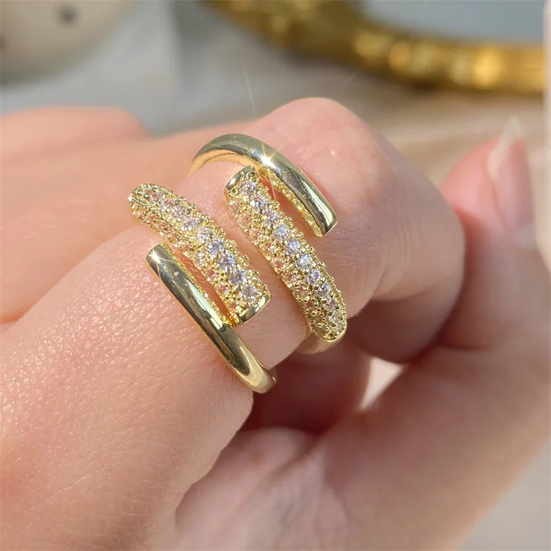 Women Adjustable Nail Ring Korean Fashion Punk Cubic Zirconia Ring