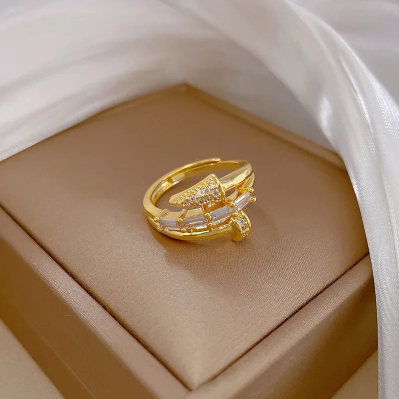 Women Adjustable Nail Ring Korean Fashion Punk Cubic Zirconia Ring