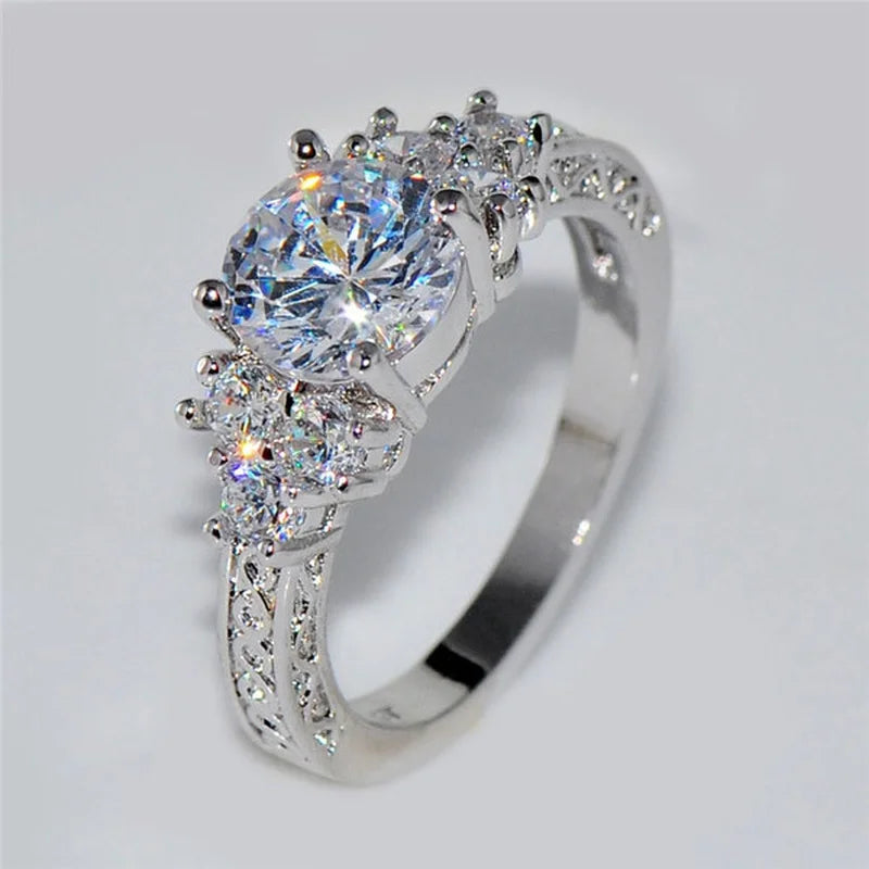Silver Color Engagement Rings for Women Fashion White Zircon Stones Ring Anniversary Bridal Wedding Jewelry