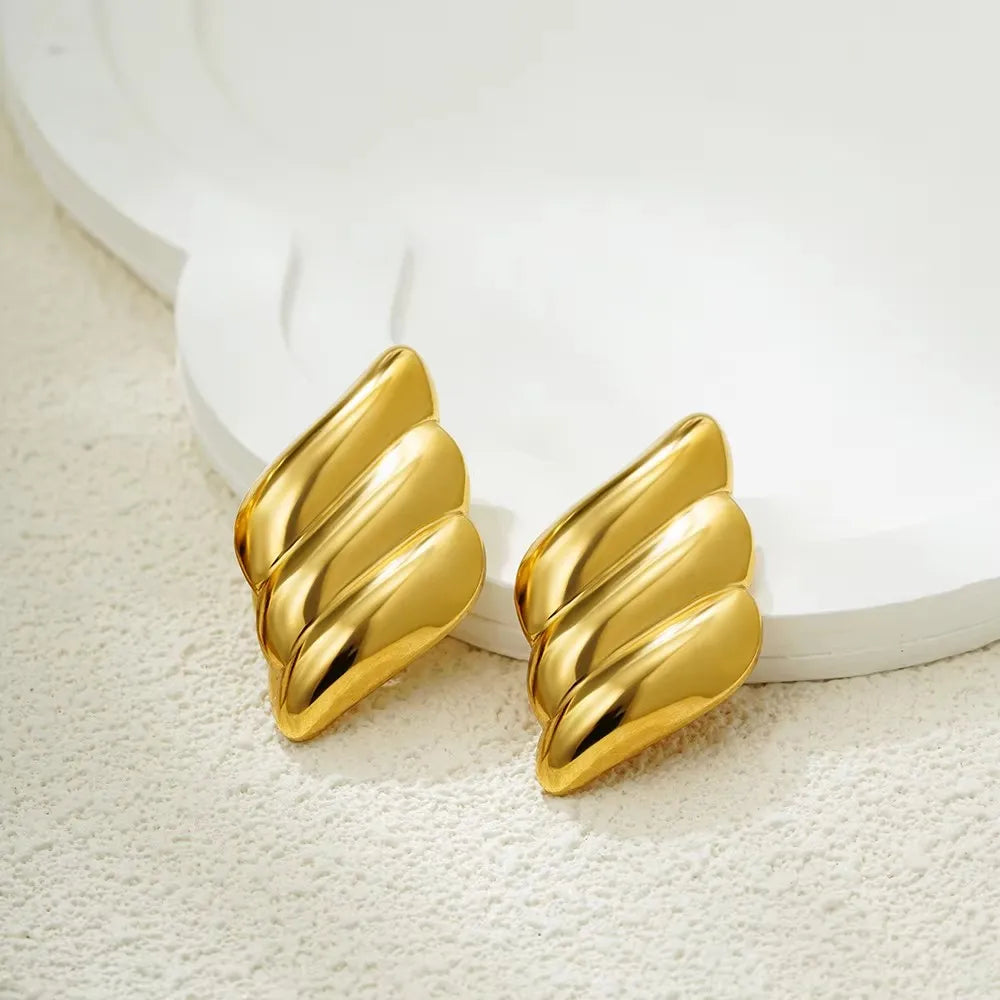 Vintage Stainless Steel Gold Plated Texture Snail Conch Shell Earrings for Women CZ Zircon Starfish Earring Beach Jewelry Gifts