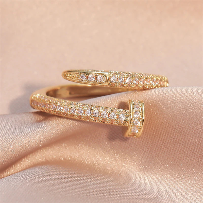 Women Adjustable Nail Ring Korean Fashion Punk Cubic Zirconia Ring