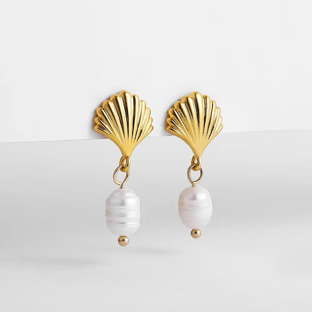 Vintage Stainless Steel Gold Plated Texture Snail Conch Shell Earrings for Women CZ Zircon Starfish Earring Beach Jewelry Gifts