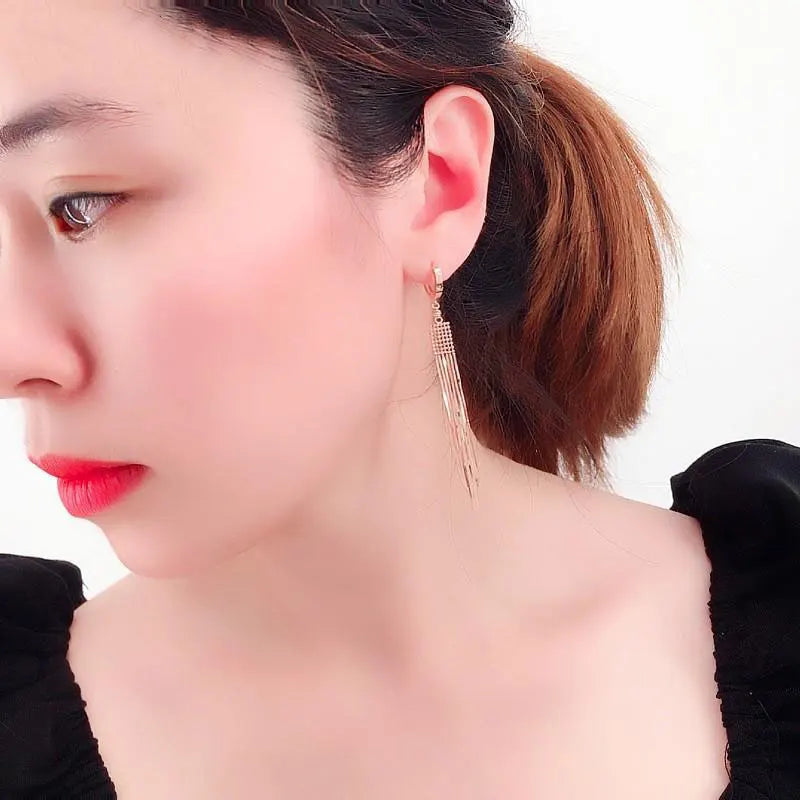 Purple Gold Plated 14k Rose Gold Soft Chain Fringe Bead Drop Earrings For Women