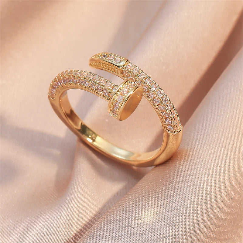 Women Adjustable Nail Ring Korean Fashion Punk Cubic Zirconia Ring